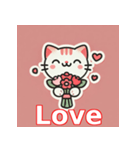 花束の猫バレンタイン（個別スタンプ：1）