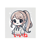 明るいポニーテール少女のイラスト（個別スタンプ：6）