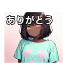 Tシャツ姿のダークスキン女子（個別スタンプ：3）