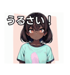 Tシャツ姿のダークスキン女子（個別スタンプ：29）