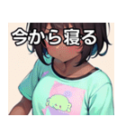 Tシャツ姿のダークスキン女子（個別スタンプ：34）