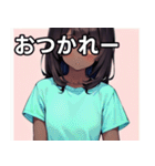 Tシャツ姿のダークスキン女子（個別スタンプ：35）