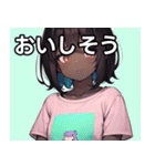 Tシャツ姿のダークスキン女子（個別スタンプ：40）