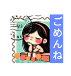 女の子切手スタンプ（個別スタンプ：14）