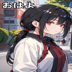 [LINEスタンプ] 黒髪シャツ女の子と町