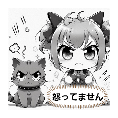 [LINEスタンプ] 猫耳ガール⑮。モノクロ