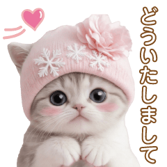 [LINEスタンプ] スコティッシュ猫 雪の結晶ニット 冬 敬語