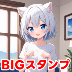 [LINEスタンプ] 可愛い白猫耳女子BIGスタンプ