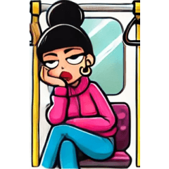 [LINEスタンプ] 満員電車で退屈な女性たち