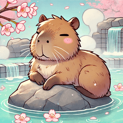[LINEスタンプ] のんびりカピバラ、桜風呂