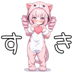 [LINEスタンプ] 猫着ぐるみピンクツインの女の子日常スタ