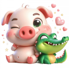 [LINEスタンプ] ピンクブタ＆ワニ べたべたカップル