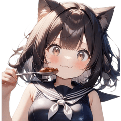 [LINEスタンプ] ゆるふわ猫ガールちゃん 海上自衛隊Ver BIG