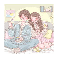 [LINEスタンプ] かわいい イラストの女の子 カップル