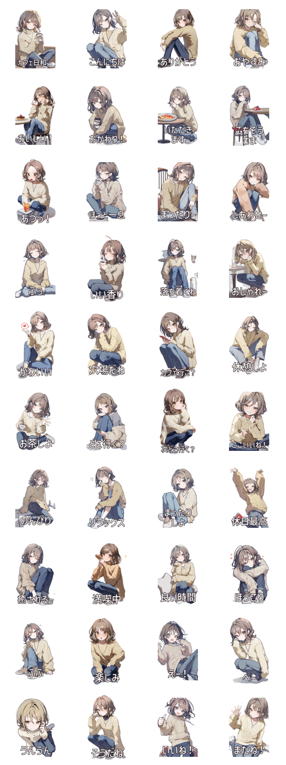 大人ナチュラルカフェ女子のスタンプ詳細