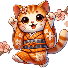 [LINEスタンプ] 着物姿の茶トラ猫