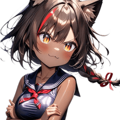 [LINEスタンプ] ゆるふわ猫ガールちゃん 水兵コスVer BIG