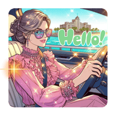 [LINEスタンプ] #Driving along the seaside sunny day.