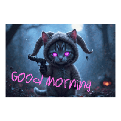 [LINEスタンプ] Scary Cat【ネコヤギ】月.ピストル.弓矢