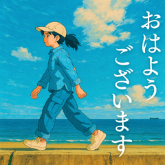 [LINEスタンプ] 青い空と海と少女