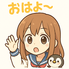 [LINEスタンプ] かわいい女子学生とペンギンのスタンプ