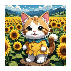 [LINEスタンプ] 癒し猫のひまわり畑