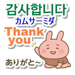 [LINEスタンプ] 韓国語＋英語＋日本語 ピンクのウサギ
