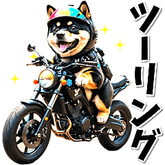 [LINEスタンプ] ツーリング♡バイク好き 黒柴 (春夏)