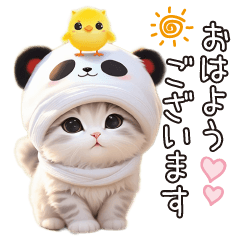 [LINEスタンプ] パンダ帽 可愛い猫 状況伝える 敬語 BIG