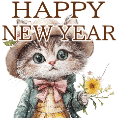 [LINEスタンプ] お祝い/おめでとう/ビンテージ水彩画のねこ